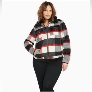NWT plus Size 1 Torrid Torrid Plaid Wool Bomber Jacket W/ Faux Fur Collar Black